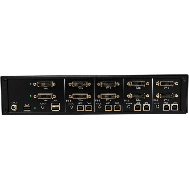 Rear panel view of Tripp Lite Secure KVM Switch showing multiple DVI, USB, and audio ports