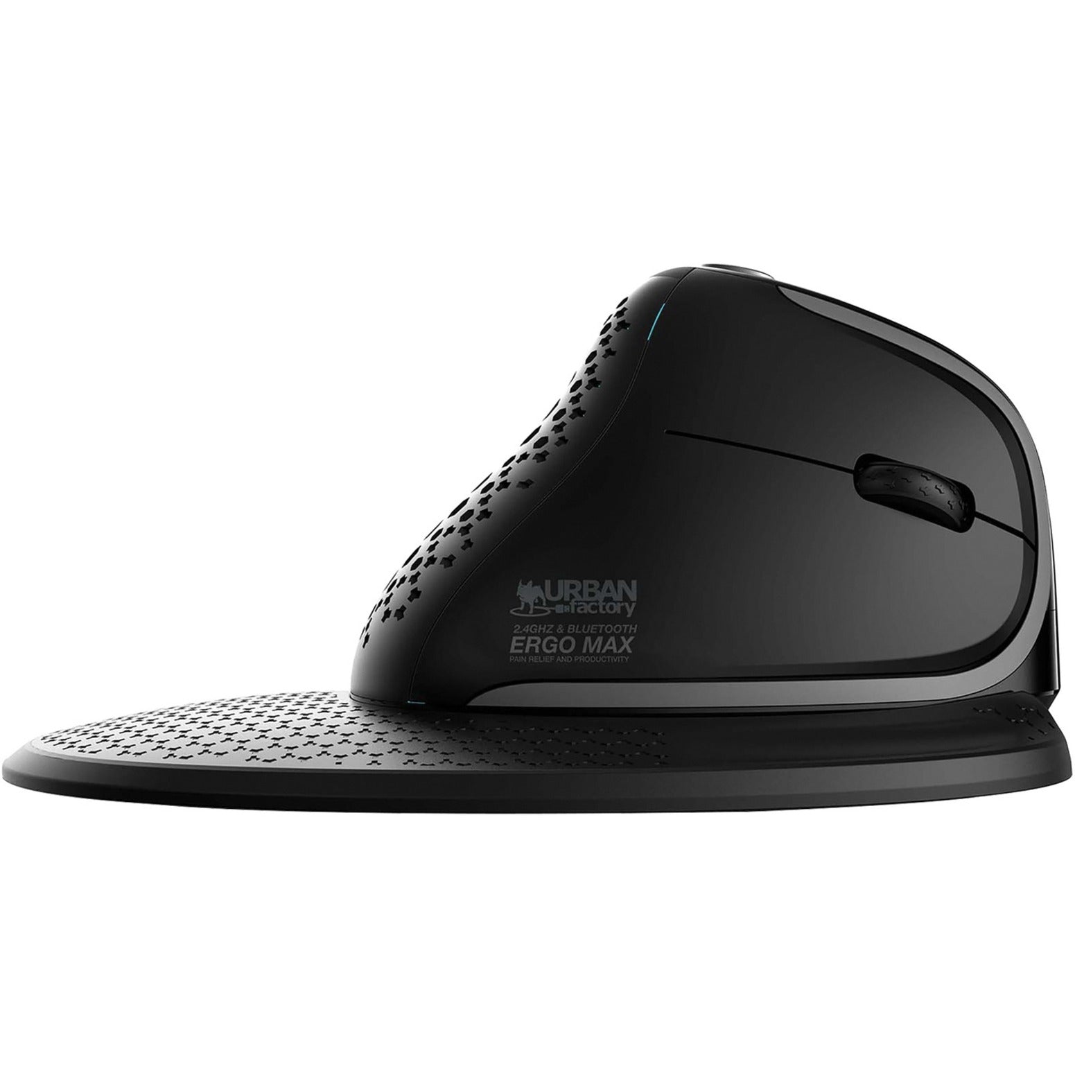 Side profile of Urban Factory ERGO MAX mouse showing ergonomic design and textured base-alternate-image2