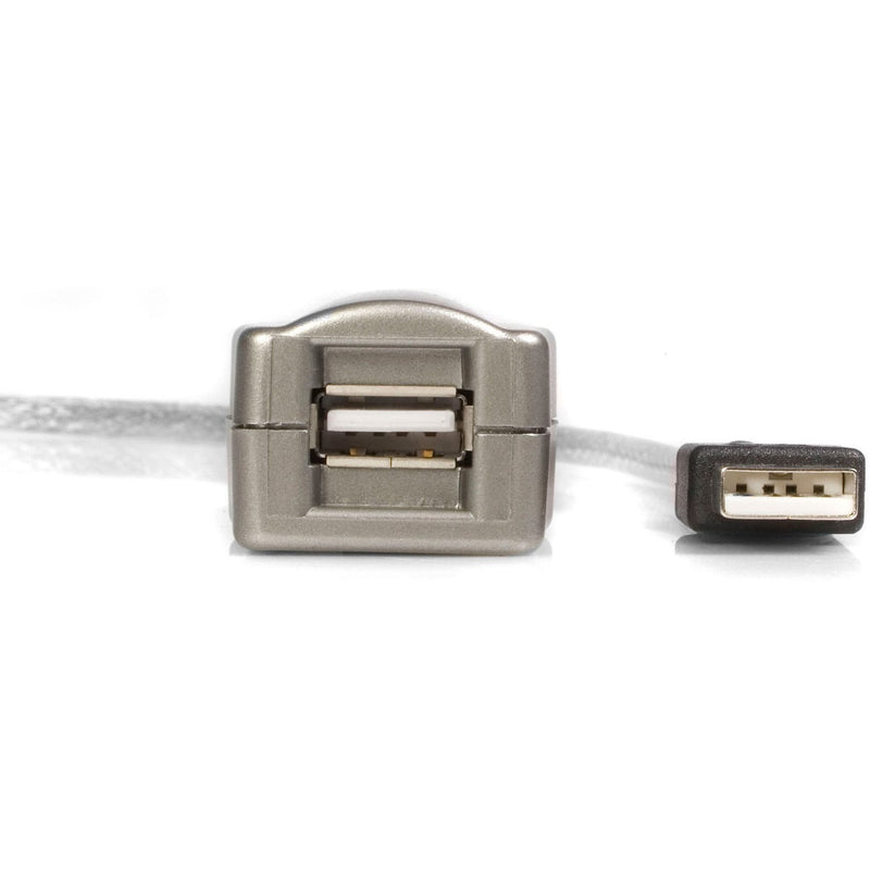 Close-up view of StarTech.com USB extension cable connectors showing gold-plated contacts and metallic housing