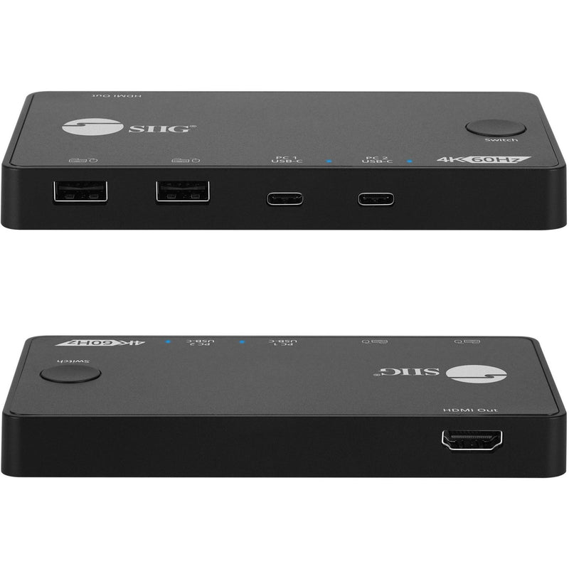 Front and rear views of SIIG KVM switch showing all available ports and connections