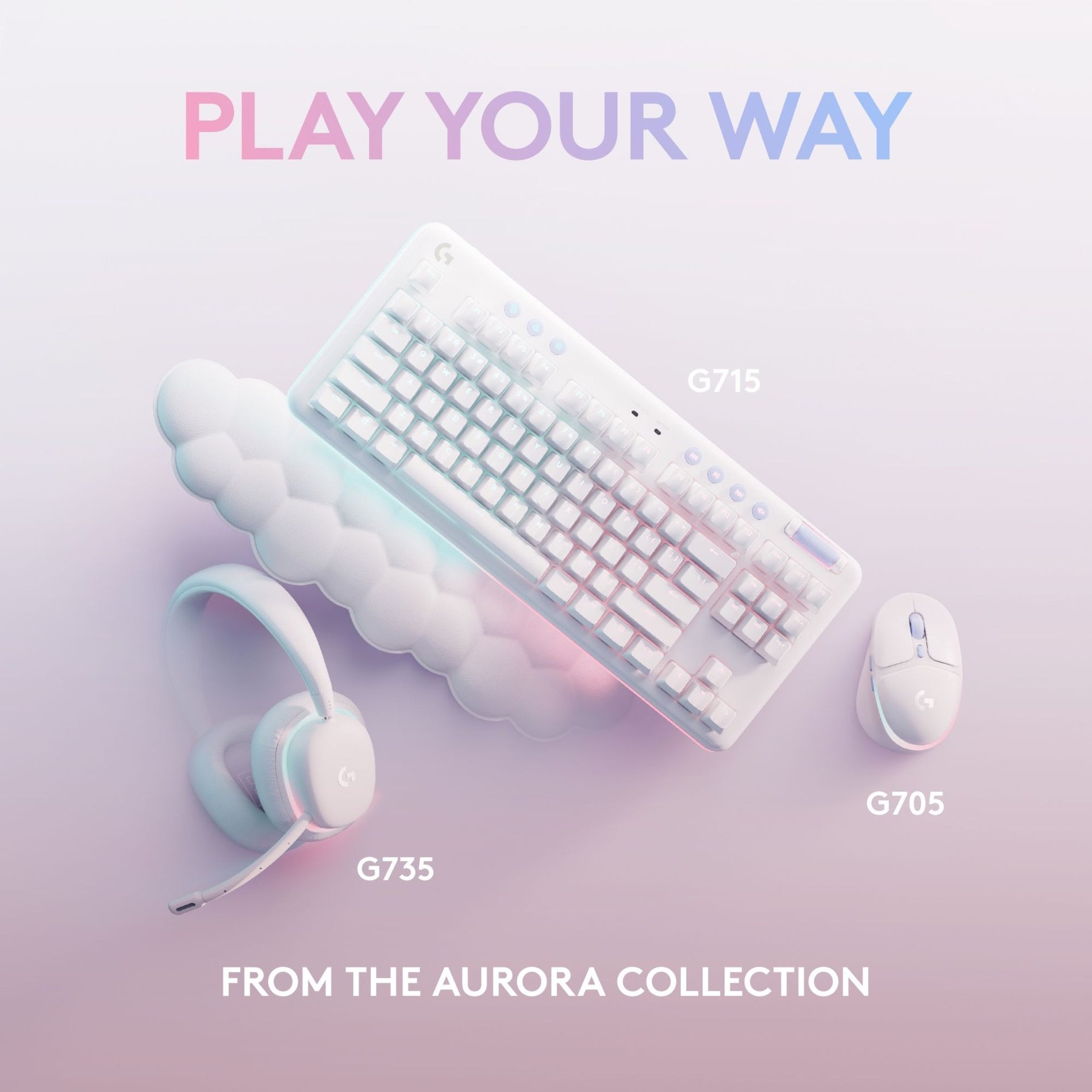 Complete Aurora Collection showing G705 mouse with matching keyboard and headset-alternate-image8