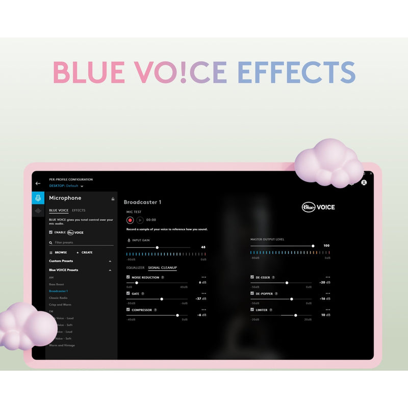 Blue VO!CE software interface showing audio processing controls