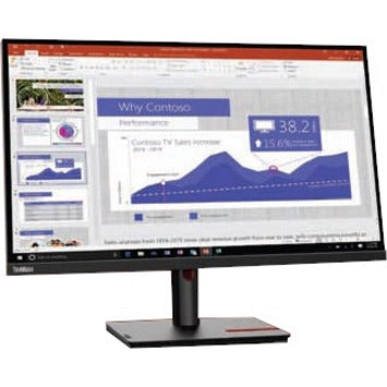 ThinkVision T27p-30 displaying presentation slides with graphs