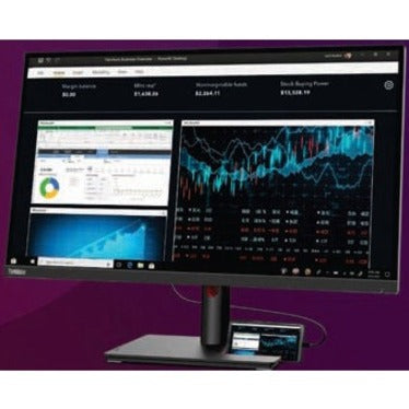 ThinkVision T27p-30 showing financial charts and trading interface