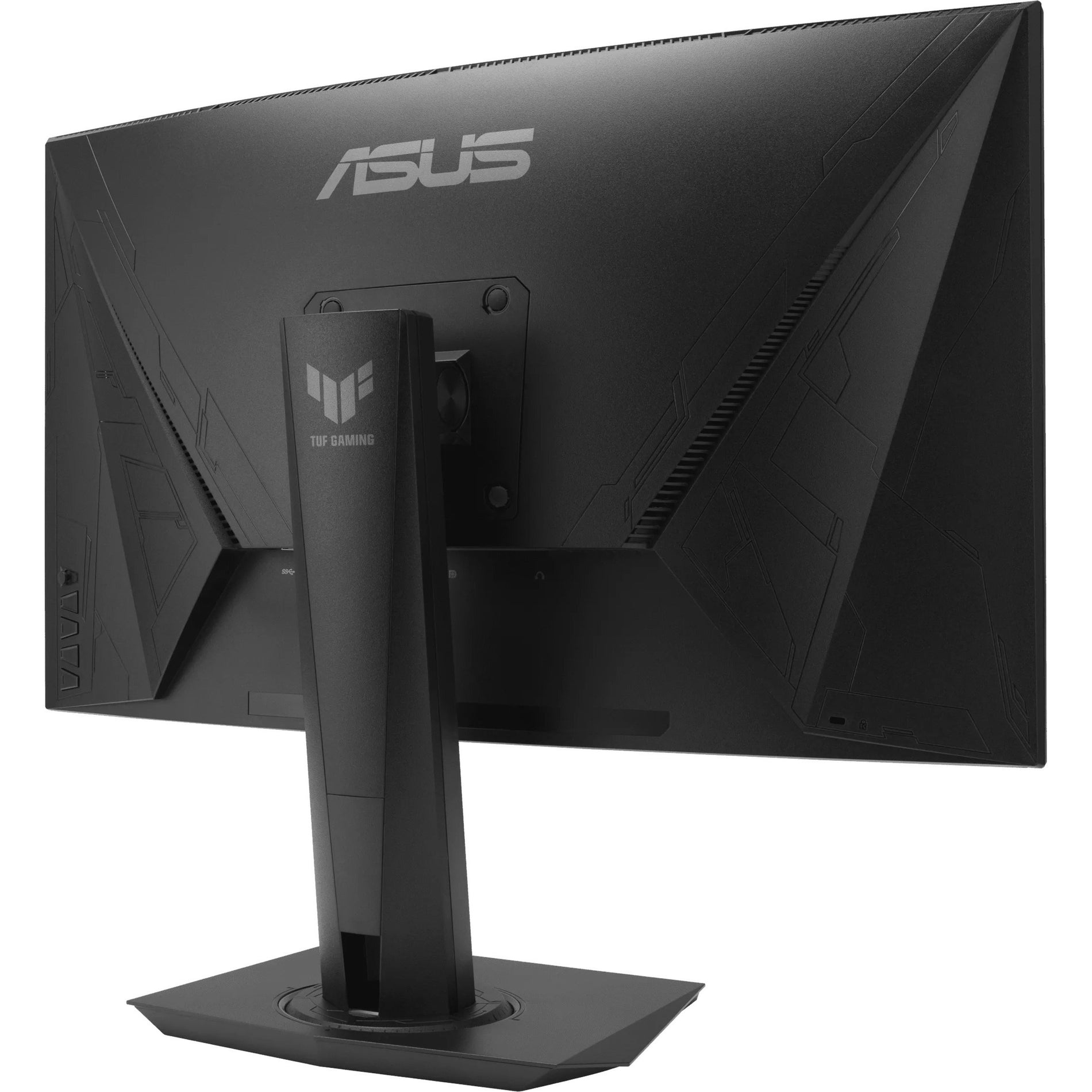 Rear angle view of ASUS TUF Gaming VG27VQM monitor displaying ports and cable management-alternate-image6