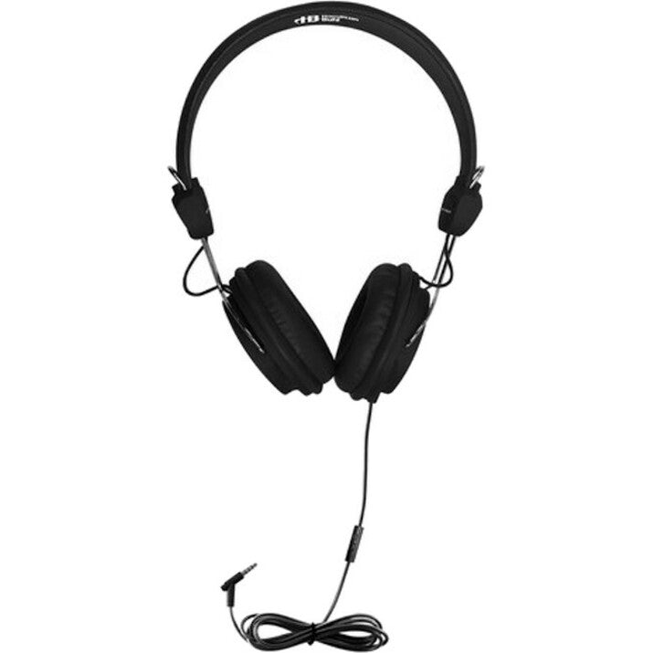 Front view of Hamilton Buhl Favoritz black headset with in-line microphone showing padded ear cups and adjustable headband