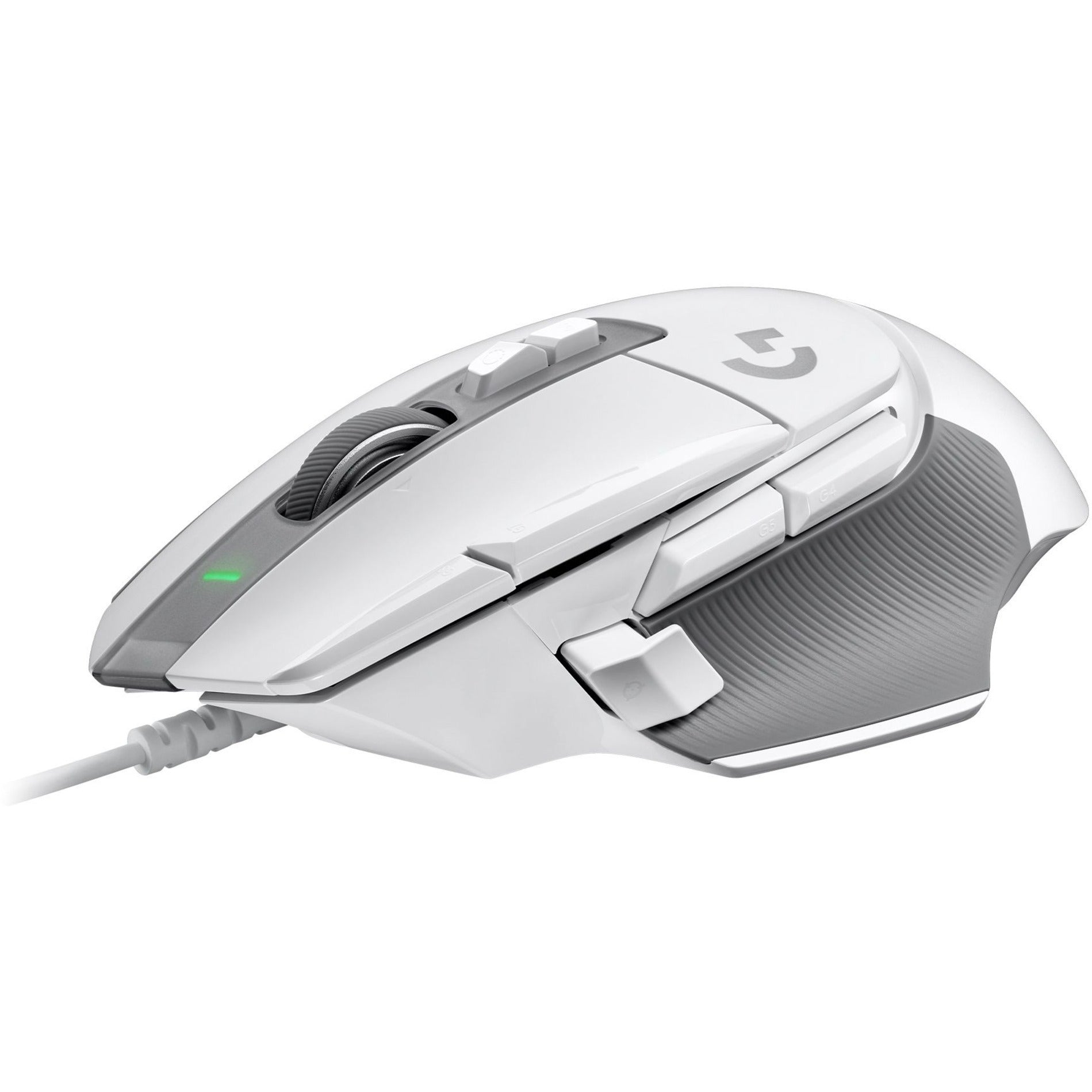 Side view of white Logitech G502 X gaming mouse showing ergonomic design and programmable buttons-alternate-image1