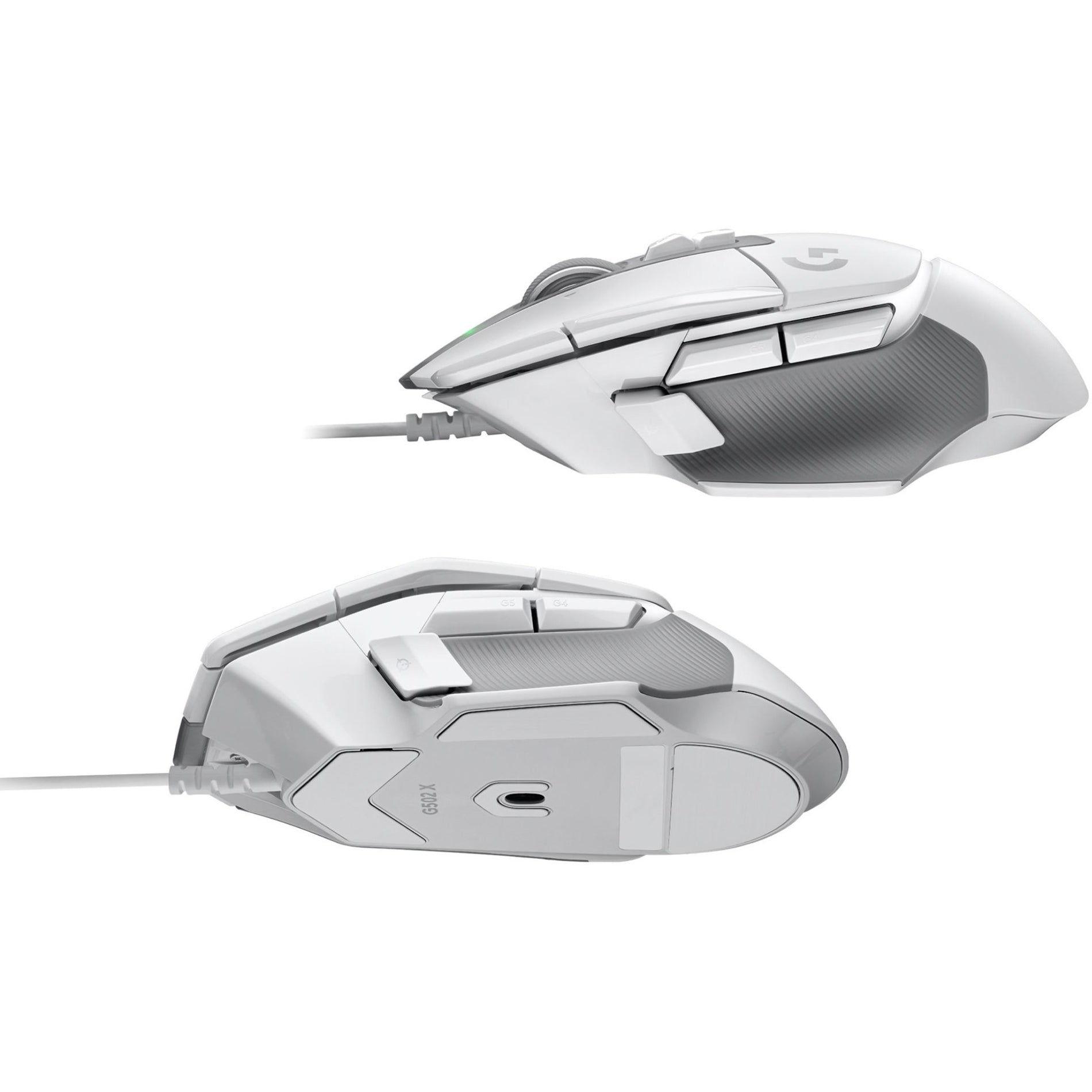 Dual perspective view of Logitech G502 X gaming mouse showing top and bottom design-alternate-image3