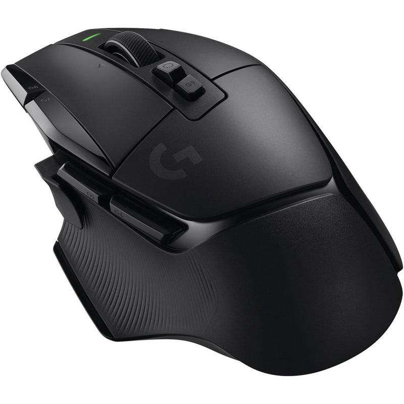 Side view of Logitech G502 X LIGHTSPEED gaming mouse showing ergonomic design and button layout