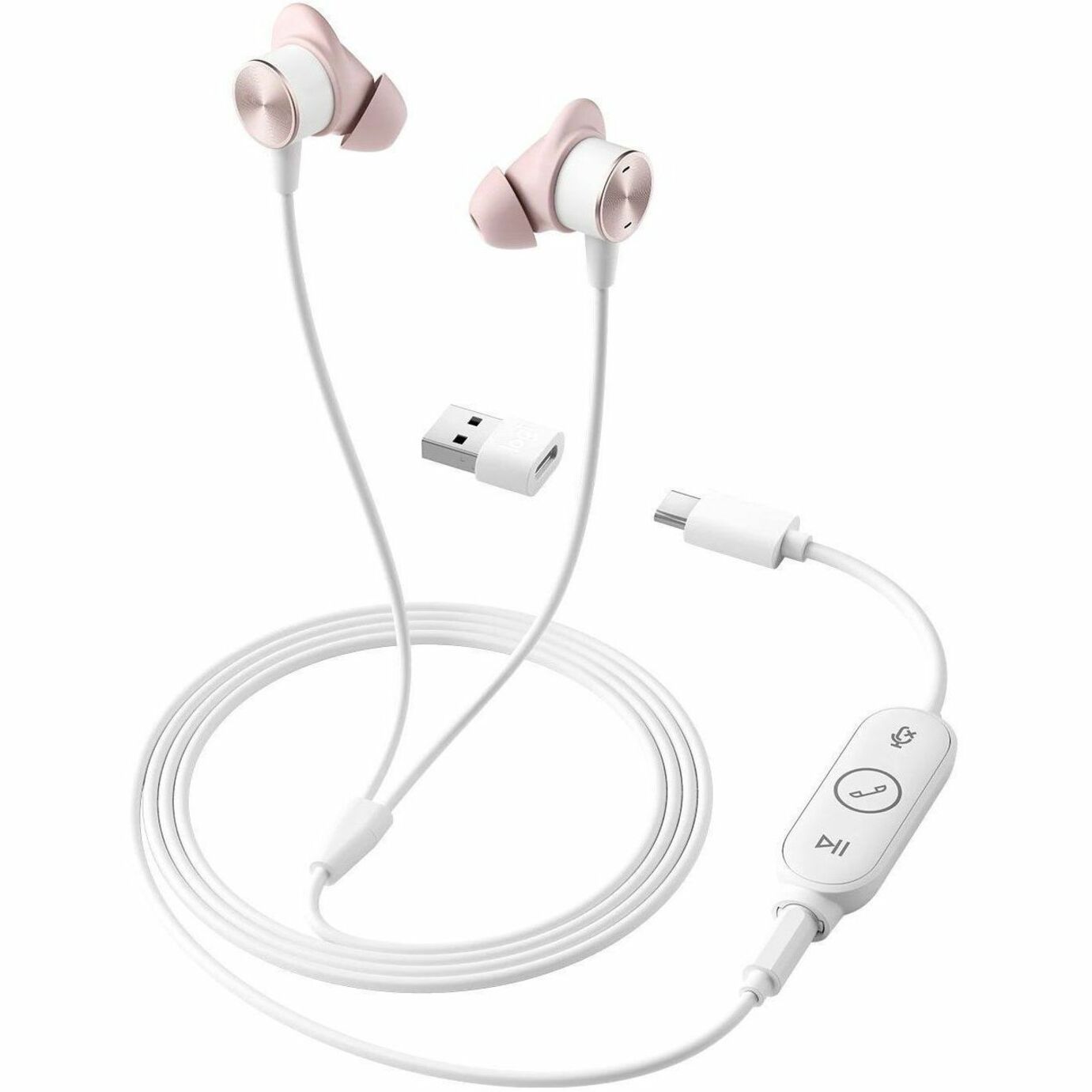 罗技 981-001134 区域有线耳塞，双耳耳机，带消噪麦克风，USB-C连接器，玫瑰色 罗技 - 罗技