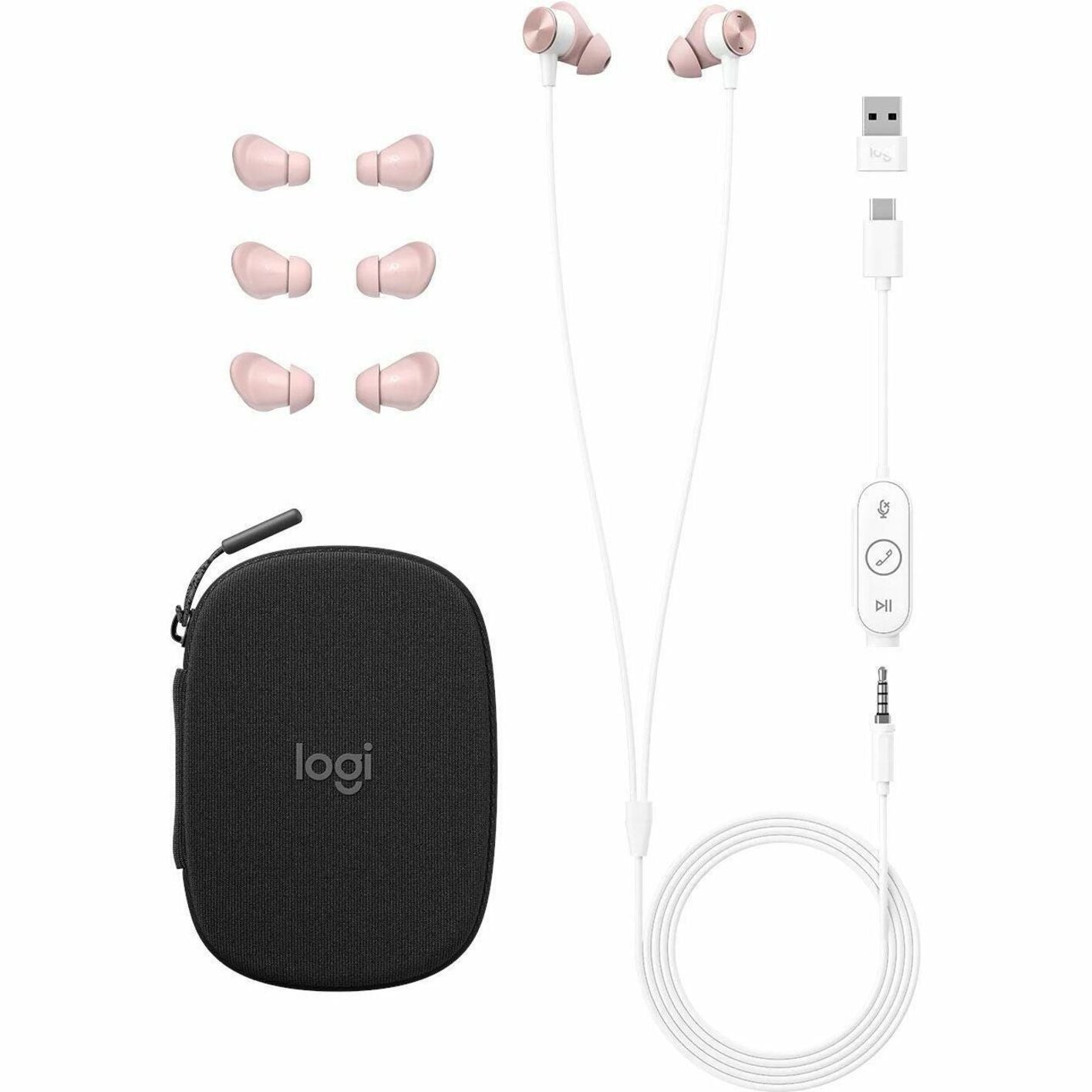 罗技 981-001134 区域有线耳塞，双耳耳机，带消噪麦克风，USB-C连接器，玫瑰色 罗技 - 罗技