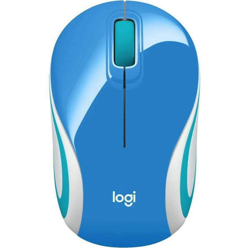 Top view of Logitech M187 wireless mouse showing symmetrical design and button layout