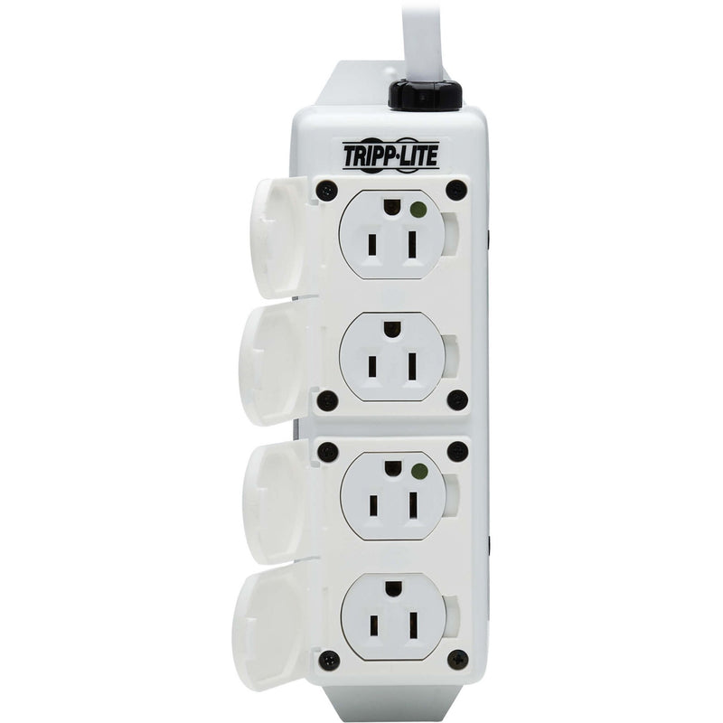 Power strip with hinged safety covers in open position