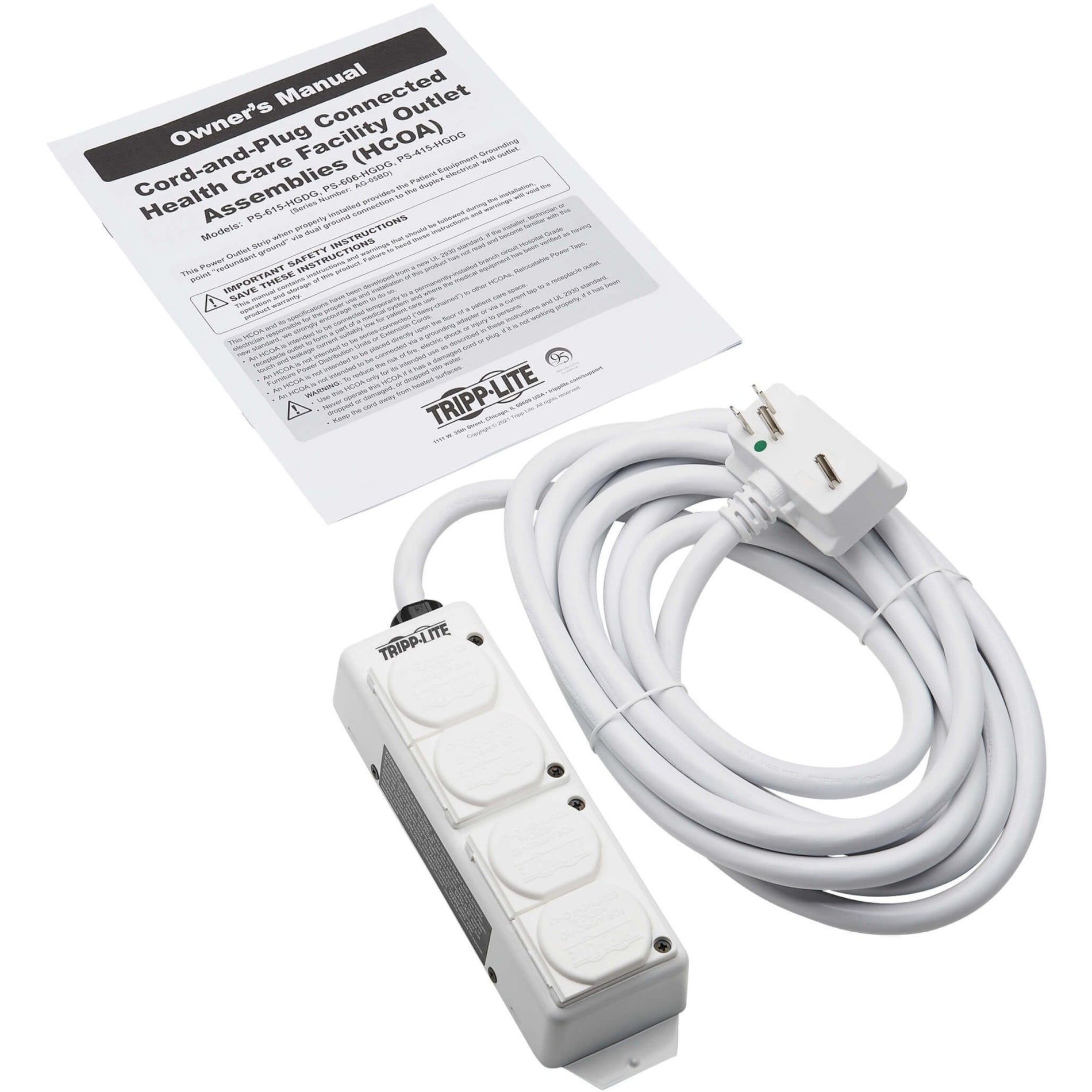 Tripp Lite PS-415-HGDG Safe-IT 4-Outlets Power Strip, 1800W, 15A, 15ft Cord, White