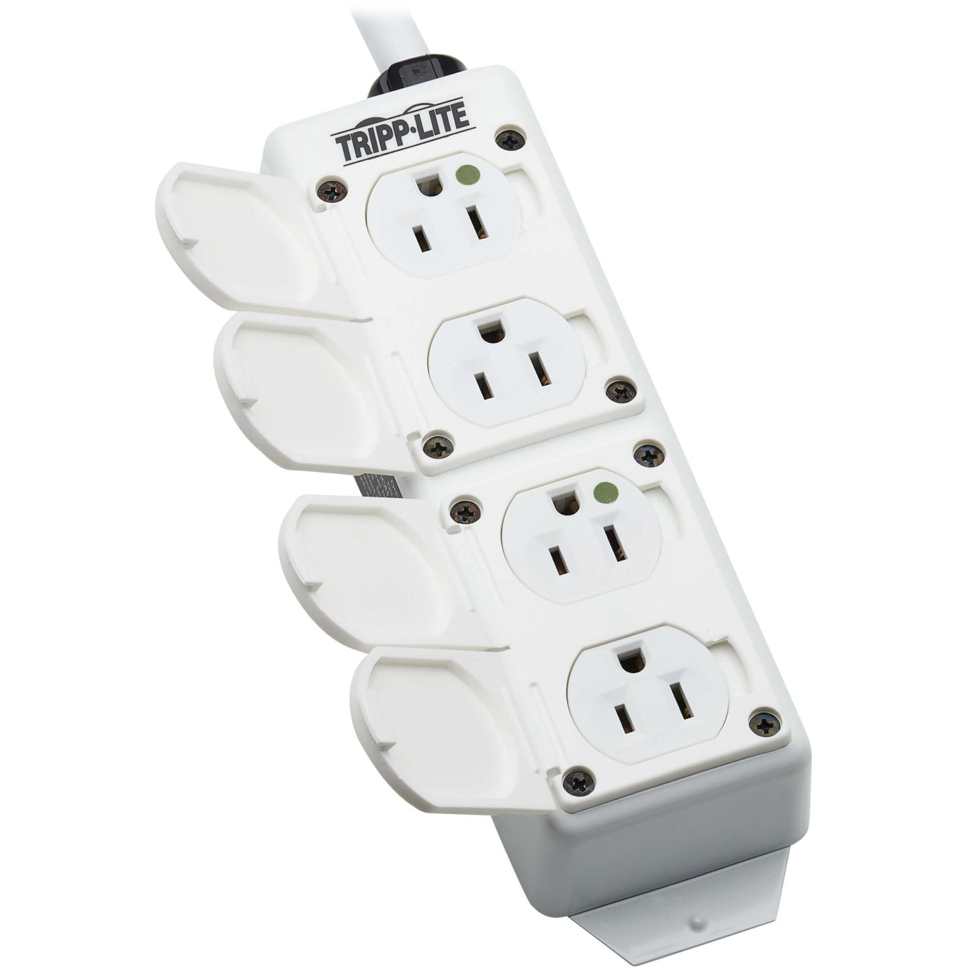 Close-up of hospital-grade green dot outlets on medical power strip-alternate-image2