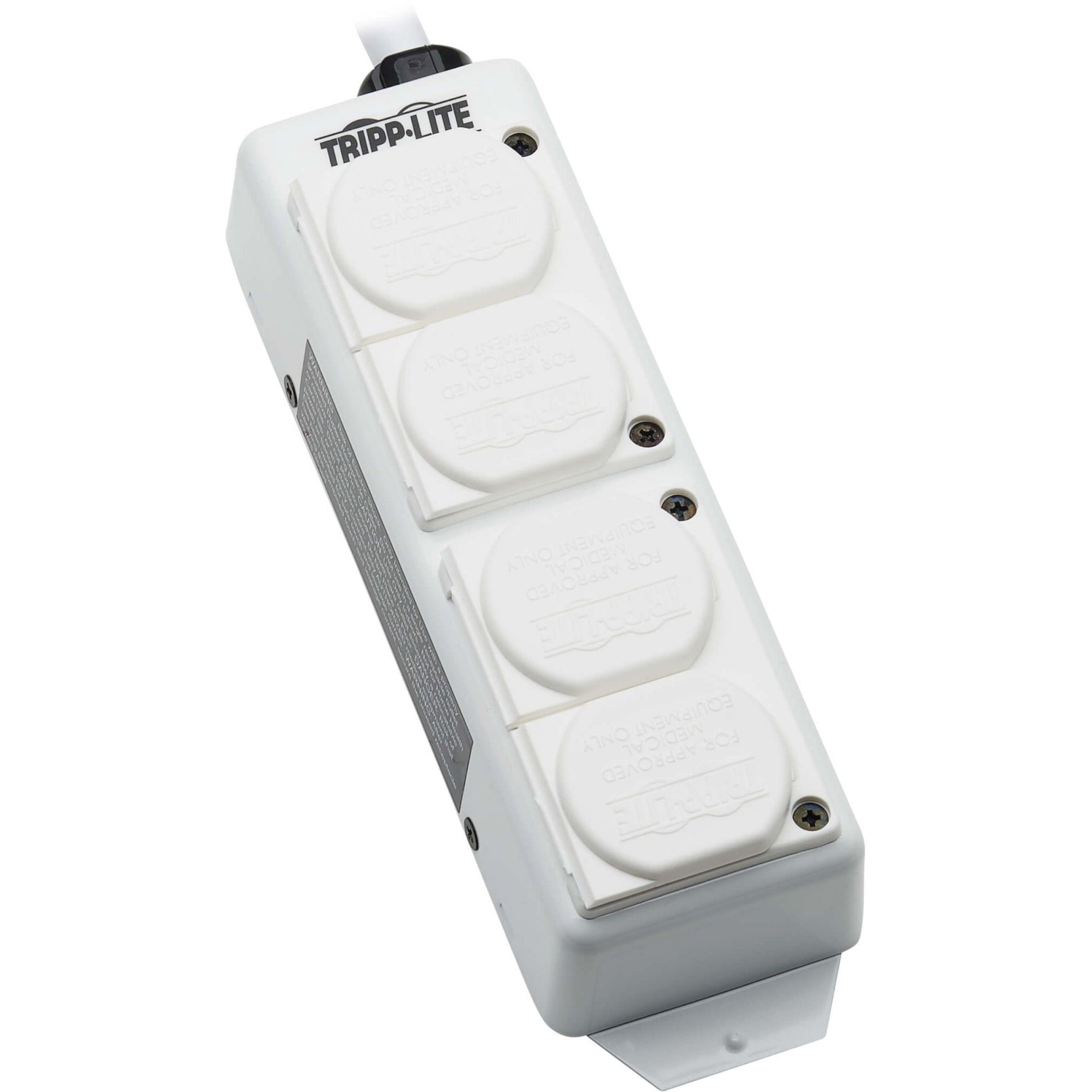 Medical-grade power strip with four white safety outlet covers installed-alternate-image1