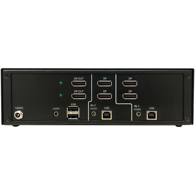 Rear panel view of Tripp Lite Secure KVM Switch showing DisplayPort, USB, and audio connections