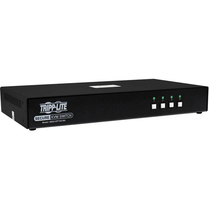 Front view of Tripp Lite B002-DP1A4-N4 4-port secure KVM switch showing control buttons and LED indicators