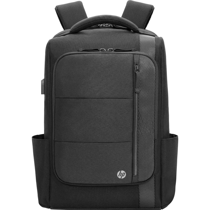 Three-quarter view of HP Renew Executive backpack showing sustainable materials and construction