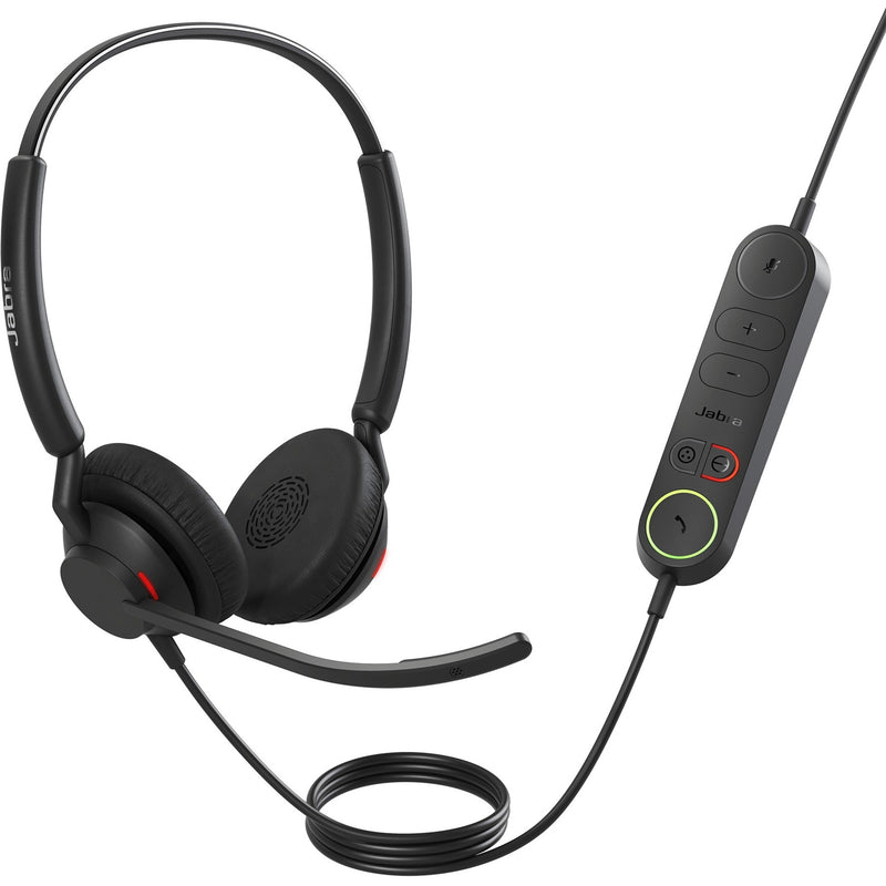 Jabra ENGAGE 40 headset with inline control unit showing front view of headphones and control panel