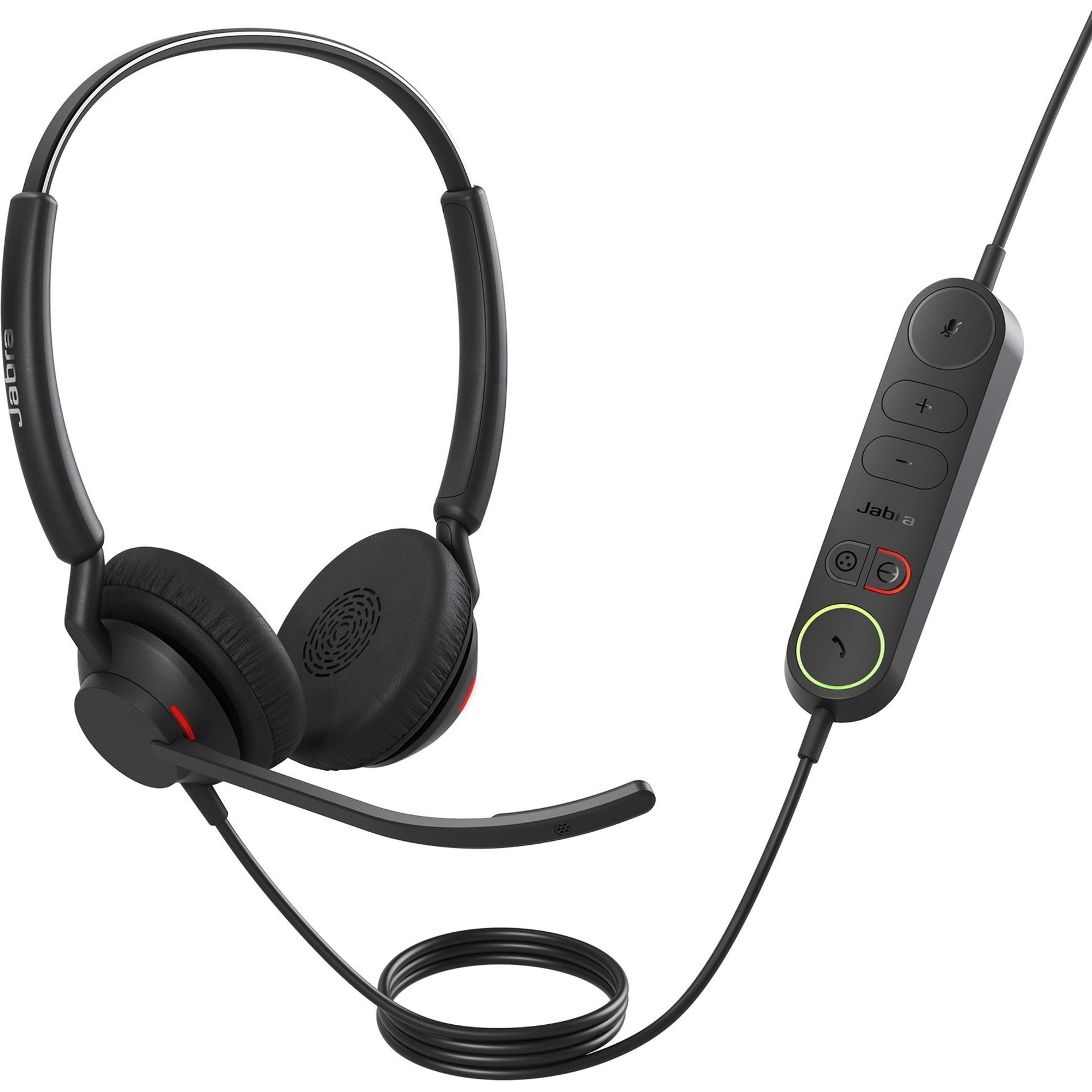 Jabra Engage 40 headset with inline control unit showing volume, mute, and call control buttons-alternate-image1