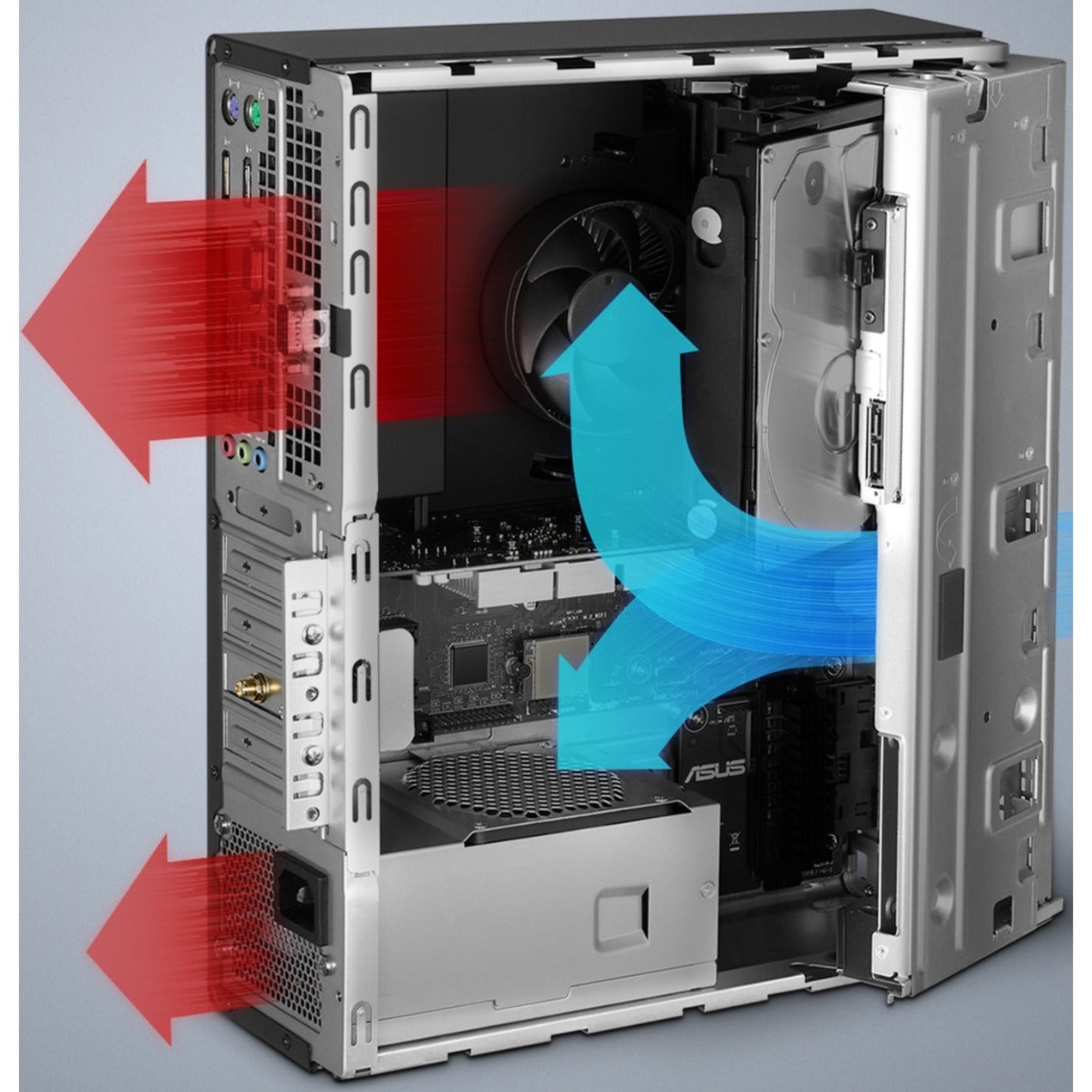 Internal cooling system of ASUS ExpertCenter with airflow indicators-alternate-image15