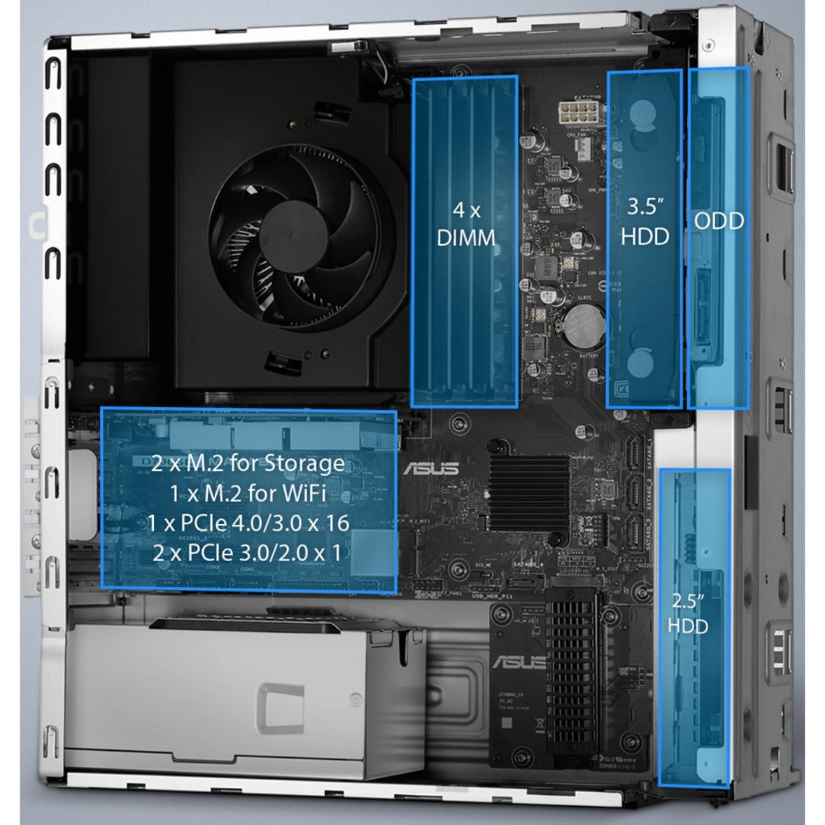 Internal layout of ASUS ExpertCenter showing expansion slots-alternate-image14