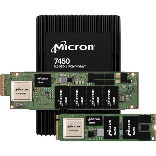 Micron 7450 enterprise SSD showing U.3 and M.2 form factors with exposed NAND modules and controller architecture-alternate-image1