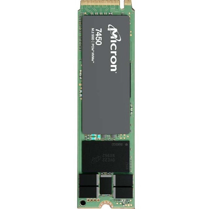 Micron 7450 PRO 480GB NVMe M.2 SSD showing green PCB with black components and Micron branding-alternate-image1