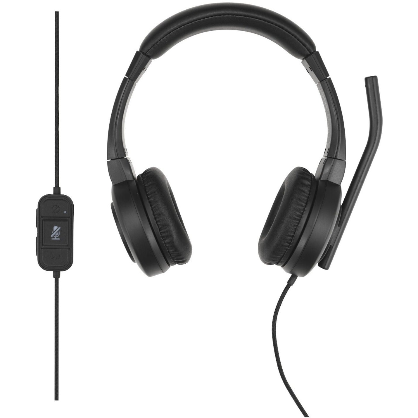 Front view of H1000 headset with inline controller and USB-C cable-alternate-image2