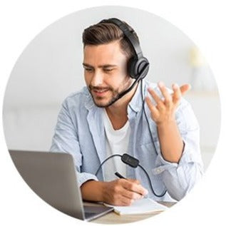 Professional using H1000 headset during video conference-alternate-image6