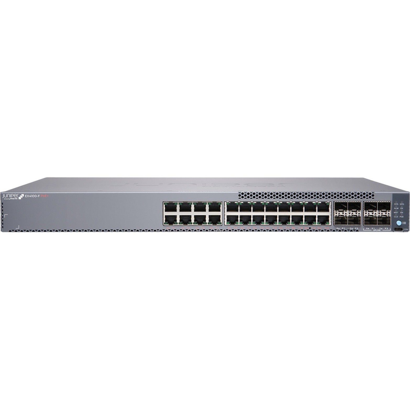 Juniper EX4100-F-24P Ethernet Switch, Gigabit Ethernet, 10 Gigabit Ethernet, 24 Ports, 370W PoE Budget [Discontinued]