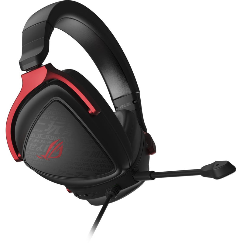 Right angle view of ROG Delta S Core headset highlighting the ergonomic ear cup design