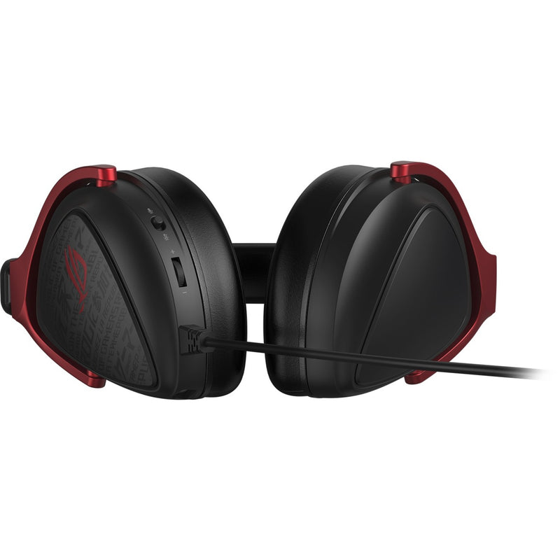 Folded view of ROG Delta S Core headset showing both ear cups and cable connection