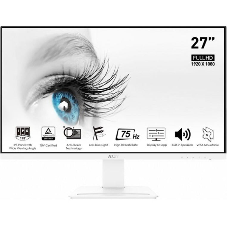 MSI PROMP273W Pro MP273W 27" Full HD LCD Monitor, White - 16:9, 250 Nit Brightness, 1920 x 1080 Resolution, 2 Year Warranty