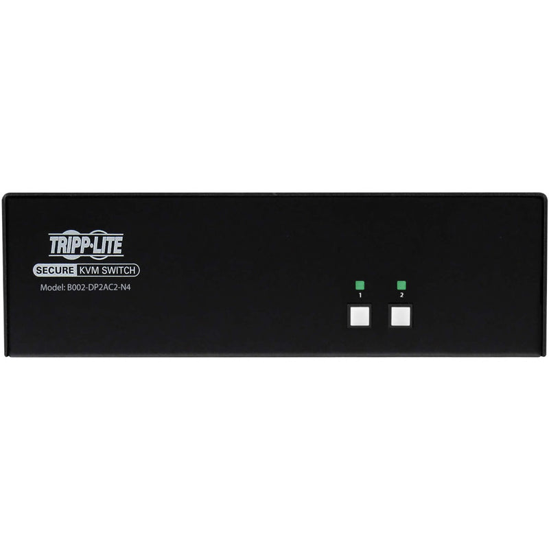 Front view of Tripp Lite secure KVM switch showing model number and two illuminated port selection buttons