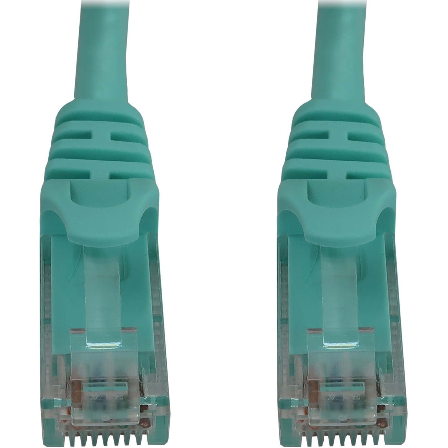 Close-up of aqua snagless RJ45 connectors showing protective boot design-alternate-image2