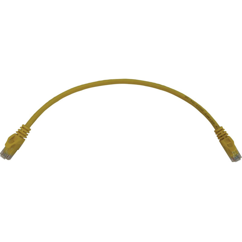 Yellow Cat6a network cable with RJ45 connectors showing full cable length