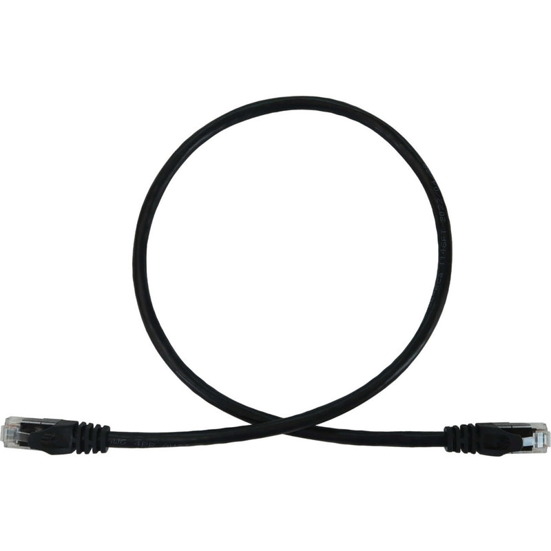 Tripp Lite Cat6a black network cable with RJ45 connectors, coiled view