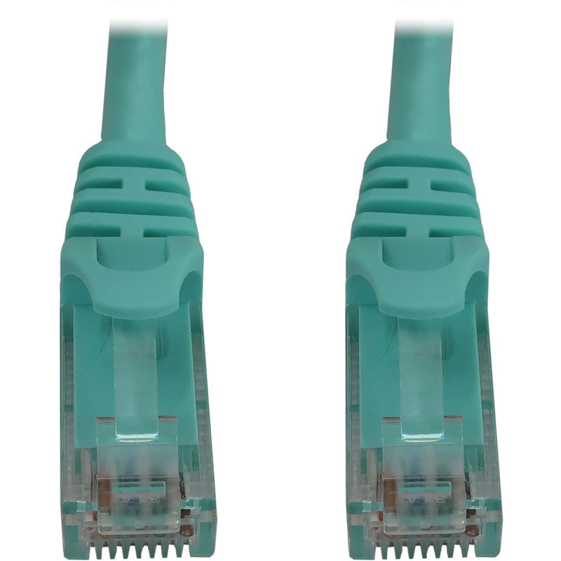 Close-up view of Cat6a cable snagless RJ45 connector design