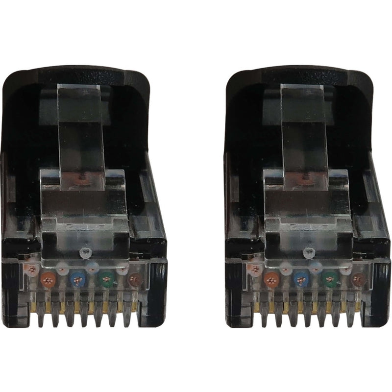 Detailed view of RJ45 connector contacts and internal wiring