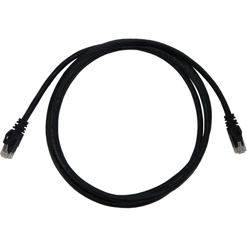 Black Cat6a network cable with RJ45 connectors showing full cable length