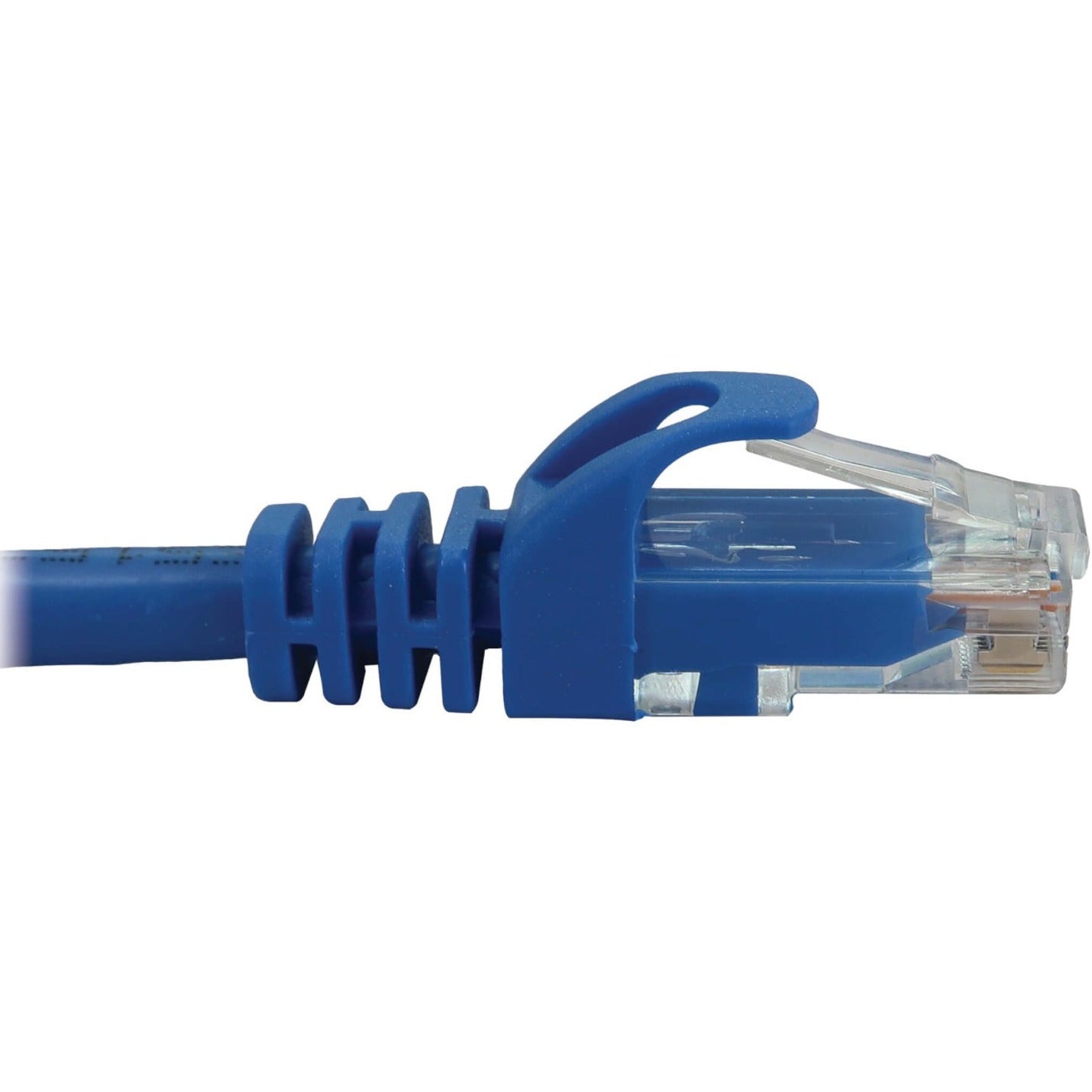 Side view of blue network cable connector showing strain relief design-alternate-image3