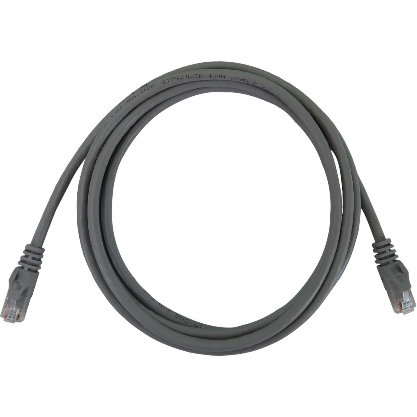 Gray Cat6a ethernet cable with RJ45 connectors coiled in circular pattern showing full cable length-alternate-image1