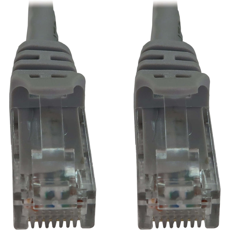 Close-up of snagless tab mechanism on RJ45 connector showing protective design