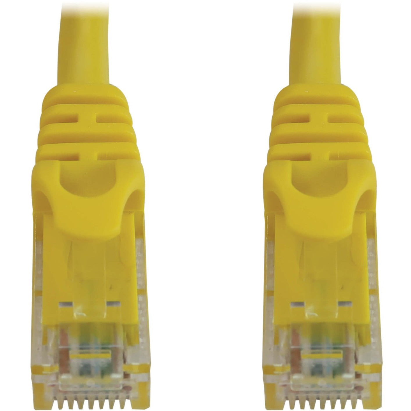 Close-up view of yellow snagless RJ45 connector showing protective boot design-alternate-image2