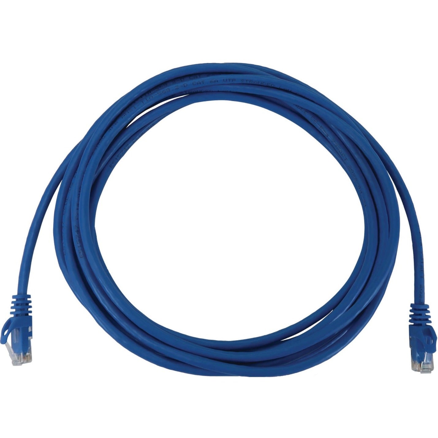 Blue Cat6a ethernet cable with RJ45 connectors coiled in circular pattern-alternate-image1