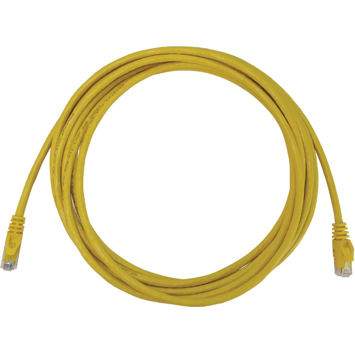 Yellow Cat6a ethernet cable coiled in circular shape showing full 10-foot length-alternate-image1