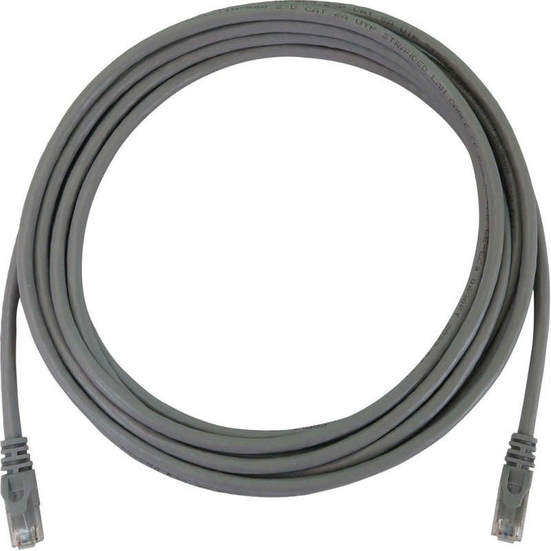 Gray Cat6a network cable coiled showing full 15-foot length with RJ45 connectors