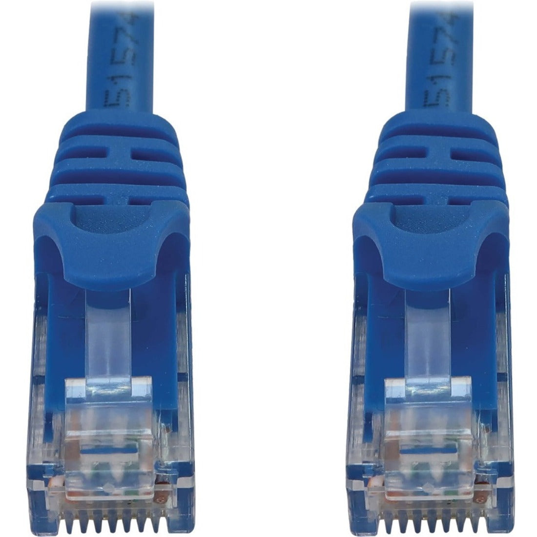 Close-up view of blue RJ45 connector showing gold-plated contacts and clear housing-alternate-image2